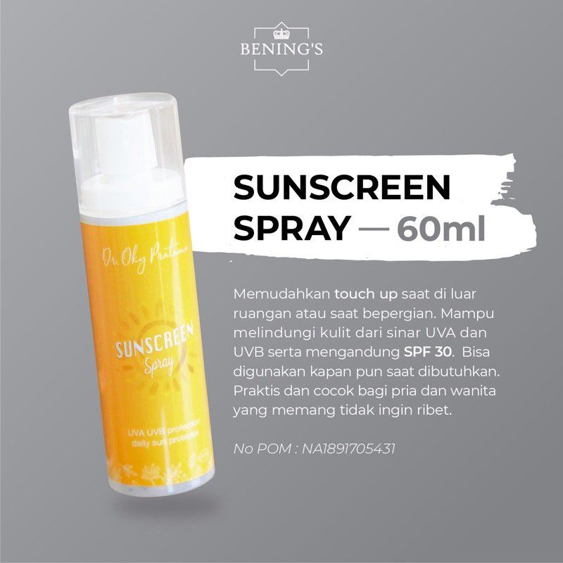BENING'S SKINCARE PAKET EXLUSIVE/PAKET BRIGHTENING/PAKET ACNE ORIGINAL BY DR. OKY PRATAMA-SUNSCREEN SPRAY