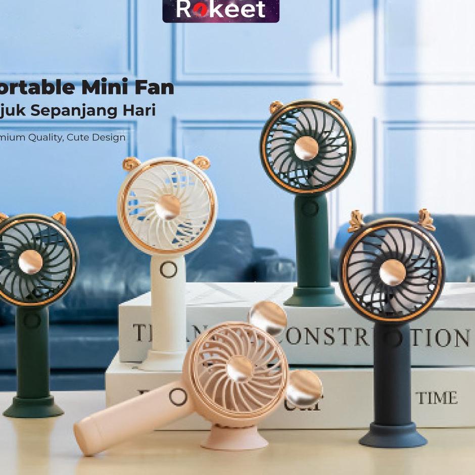 Grosir Istimewa Rokeet Kipas Angin Portable Mini Karakter Standing Fan USB Karakter Korea LED Rechargeable Original