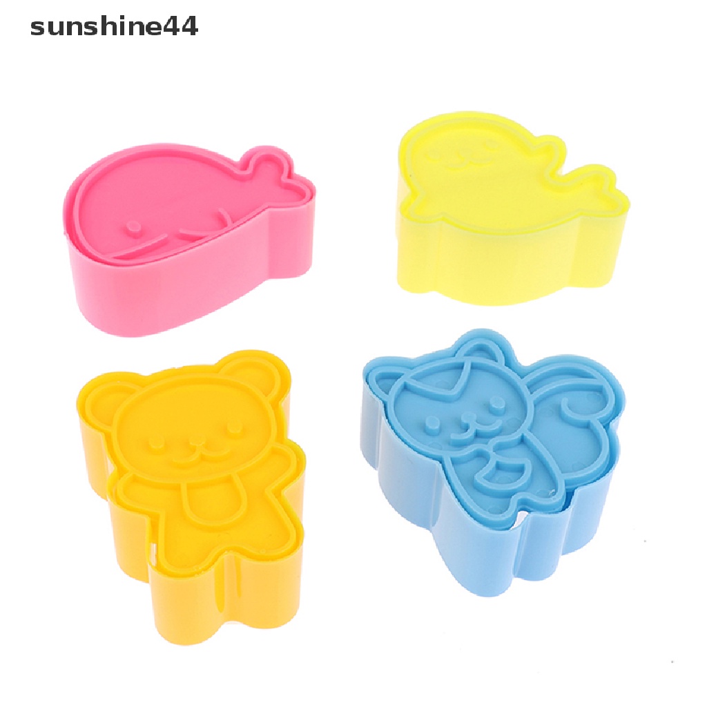 Sunshine 4Pcs / Set Cetakan Pemotong Kue / Sandwich / Cookie / Nasi Bentuk Lumba-Lumba / Tupai / Beruang