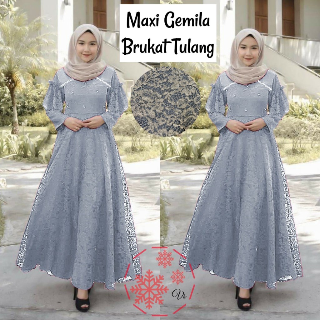 GAMIS BRUKAT MAXI GEMILA MUTIARA / GAMIS MUSLIM / GAMIS PESTA / DRESS MUSLIM KEKINIAN