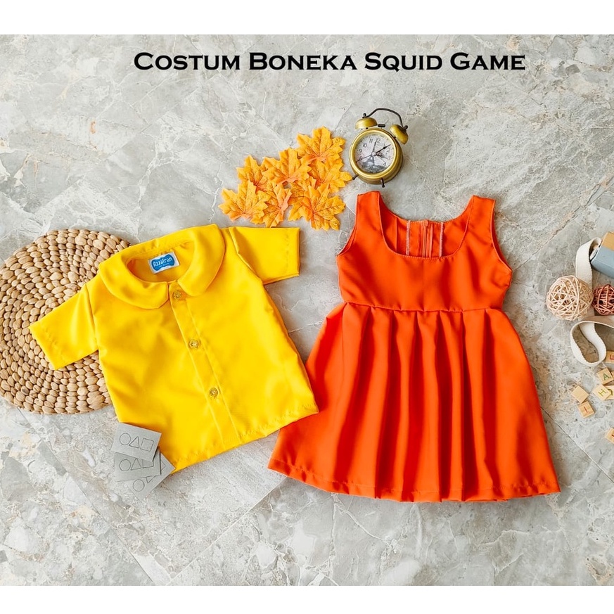BAJU BONEKA SQUID GAME / KOSTUM DRAKOR SQUID GAME / BAJU ANAK PEREMPUAN UNIK