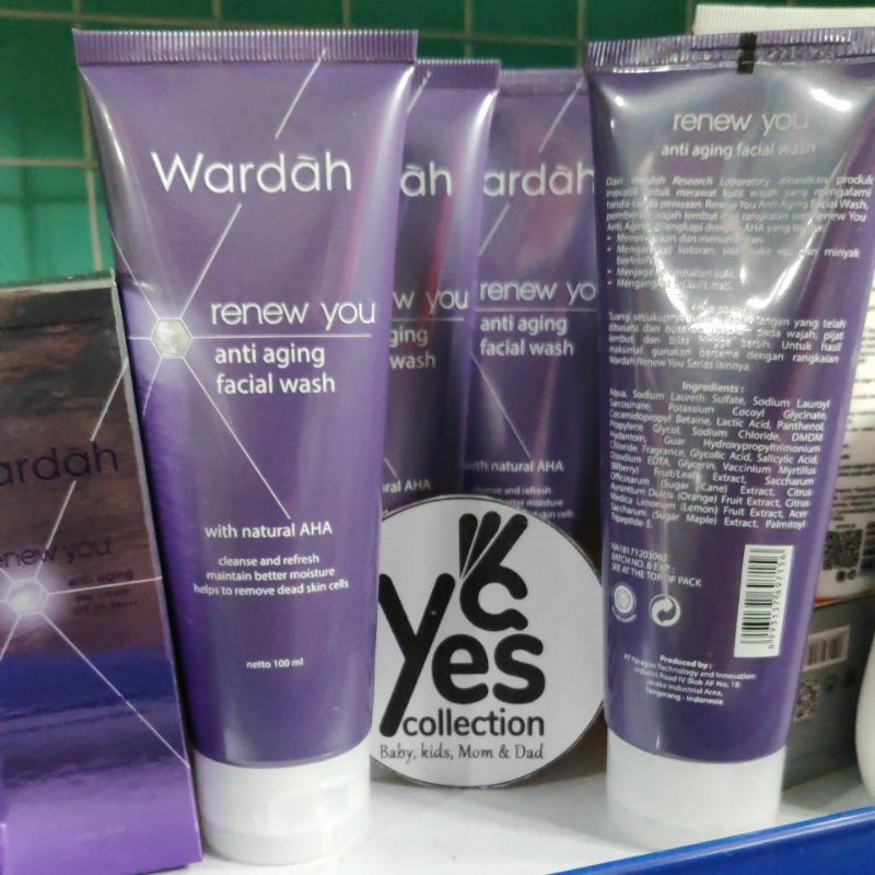 Wardah Renew You Anti Aging Penuaan dini Eye Cream 10 ml Intensive Serum 17ml Day Cream Night Krim 17 ml Facial Wash 100ml with natural AHA Ungu