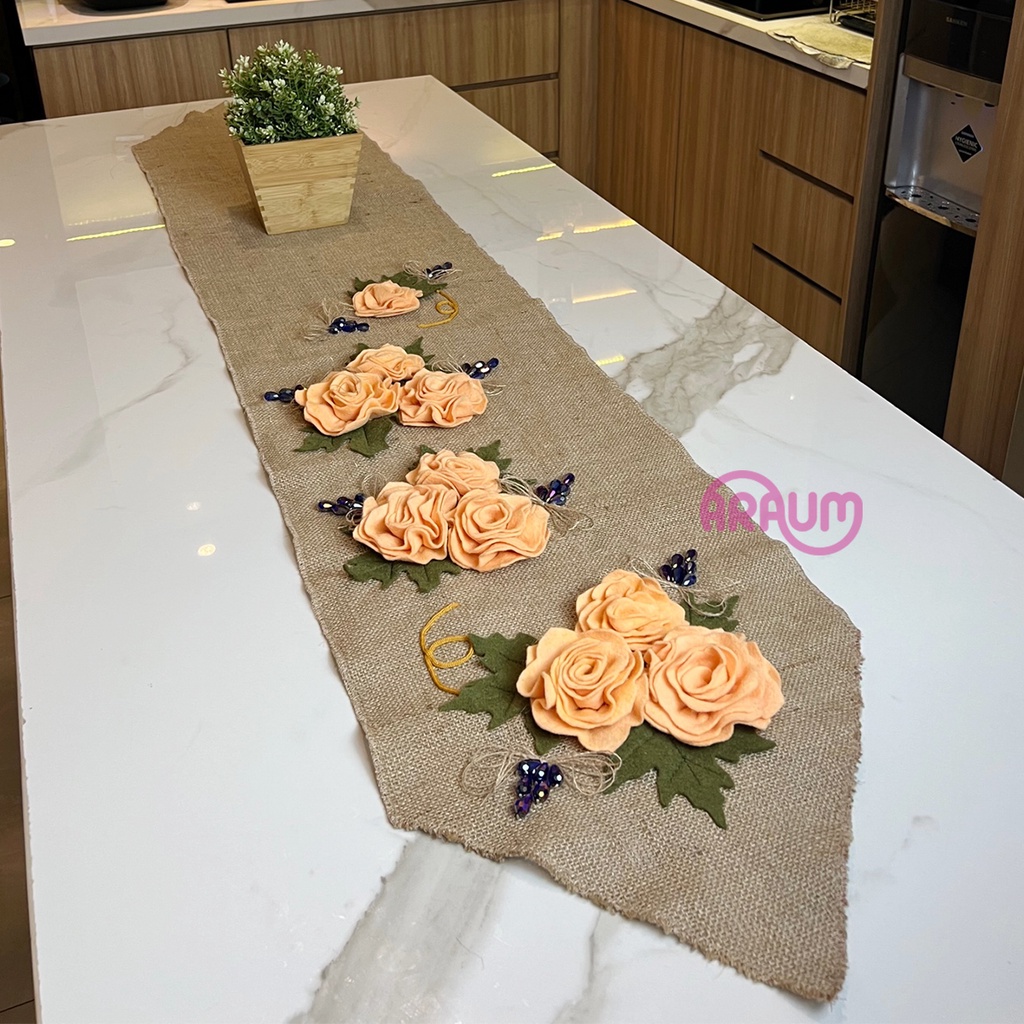 Tablecloth Taplak Meja Kristal Tamu Meja Makan Table Runner Crystal Panjang 3D Burlap Goni Rustic We