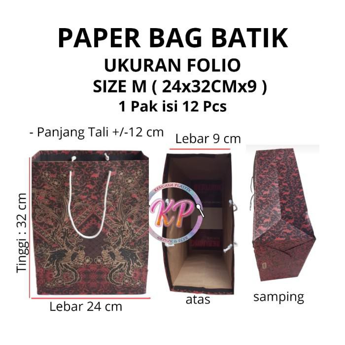 

Goodie Bag / Paper Bag Tas Kertas Batik Shopping Bag Ukuran 24X32Cm Isi 12 Pcs - M 24X32X9