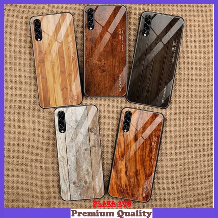 Premium Case Samsung A70 - Casing Samsung A70 Wood Glass Cover
