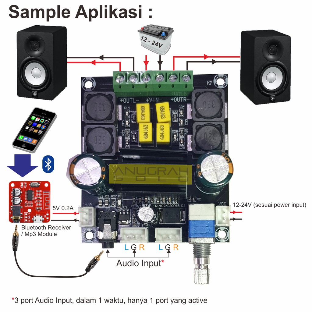 Stereo Audio Amplifier Class D TPA3116D2 Mini Size Maxi Output 100W X2