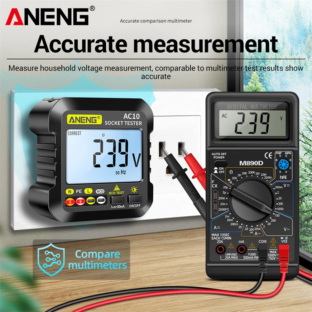 ANENG Stop Kontak Voltage Tester Detector Grounding Wire Leak Polarity Phase Check Detection - AC10 - Black