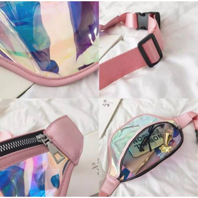 Promo Shopee 4.4 DF501 Bisa COD Waistbag HOLOGRAM CHUNG-CHAT Transparan Laser 3D kilau Tas Pinggang Hologram Murah