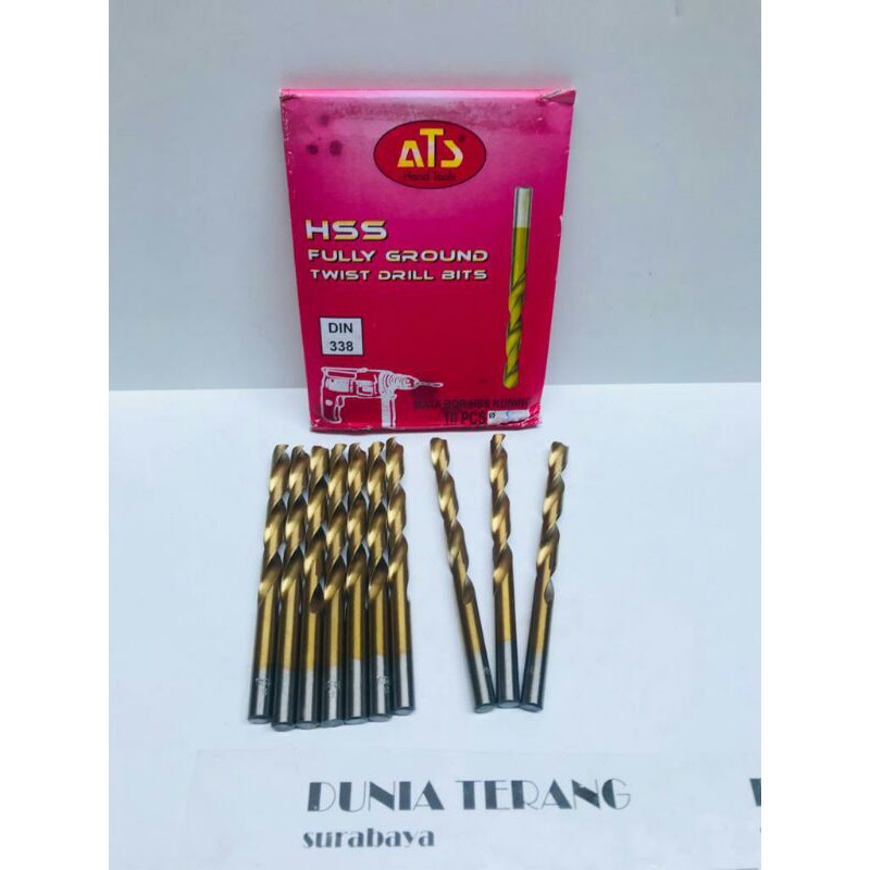 Mata Bor Besi ATS 8mm Kuning - HSS TiN Coated Fully Ground Twist Drill Bits 8 mm