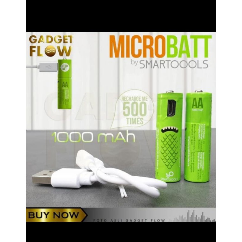 MICROBATT Baterai Cas AA Micro USB 1000mAh isi 2pcs