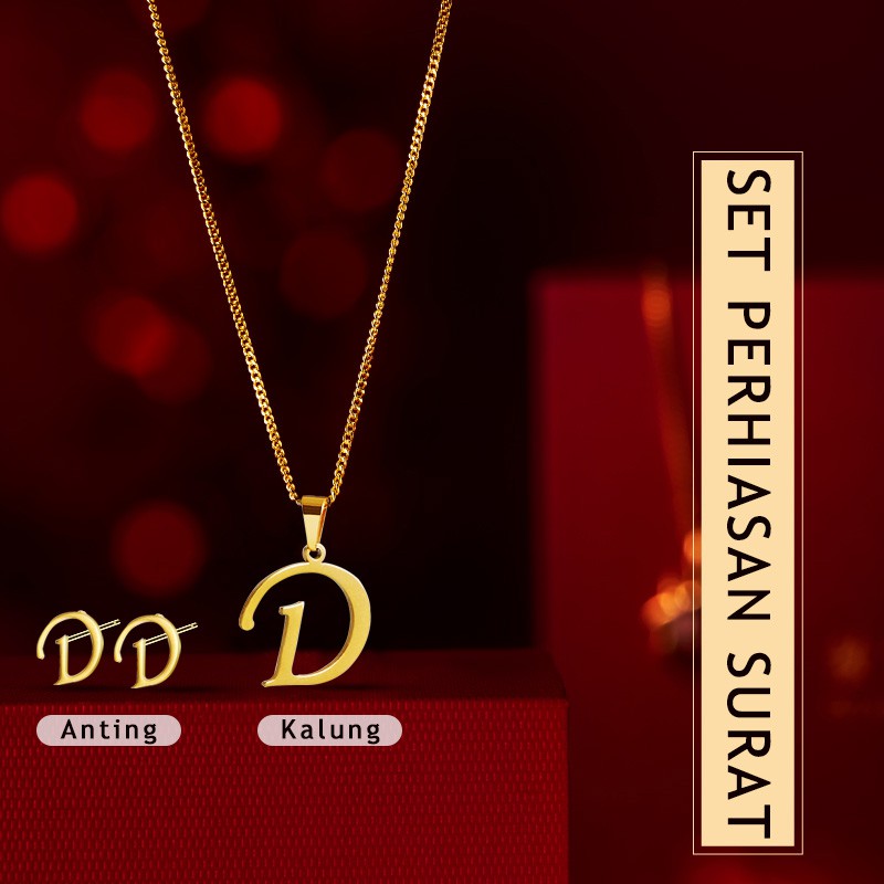 kualitas terbaik Kalung Rantai K/W/R/D/N/F Liontin Motif Huruf Bahan Stainless Steel Warna ROSE GOLD