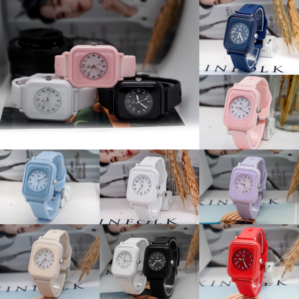 BAJ JAM TANGAN WANITA / PRIA ANALOG QUARTZ  RUBBER WATCH IMPORT GROSIR ORIGINAL KOTAK PERSEGI HIGH QUALITY RM055