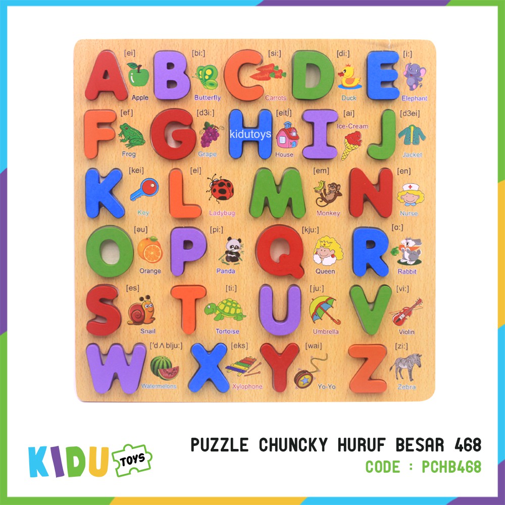 Mainan Anak Puzzle Timbul Huruf Besar Wooden Puzzle Chuncky Huruf Besar 468 Kidu Toys