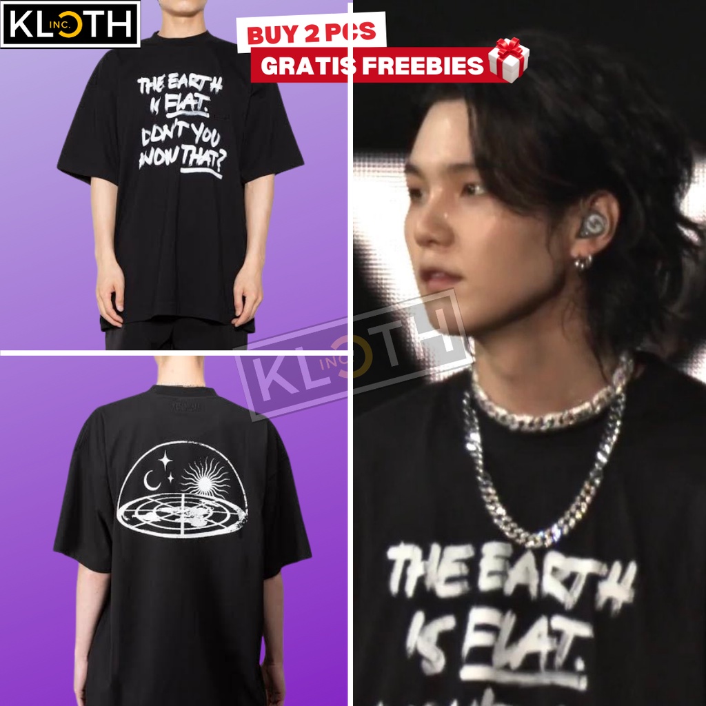 [BTS] Kaos BTS Suga Flat Earth Busan Cotton 24s Premium Bisa Upgrade Lengan Panjang