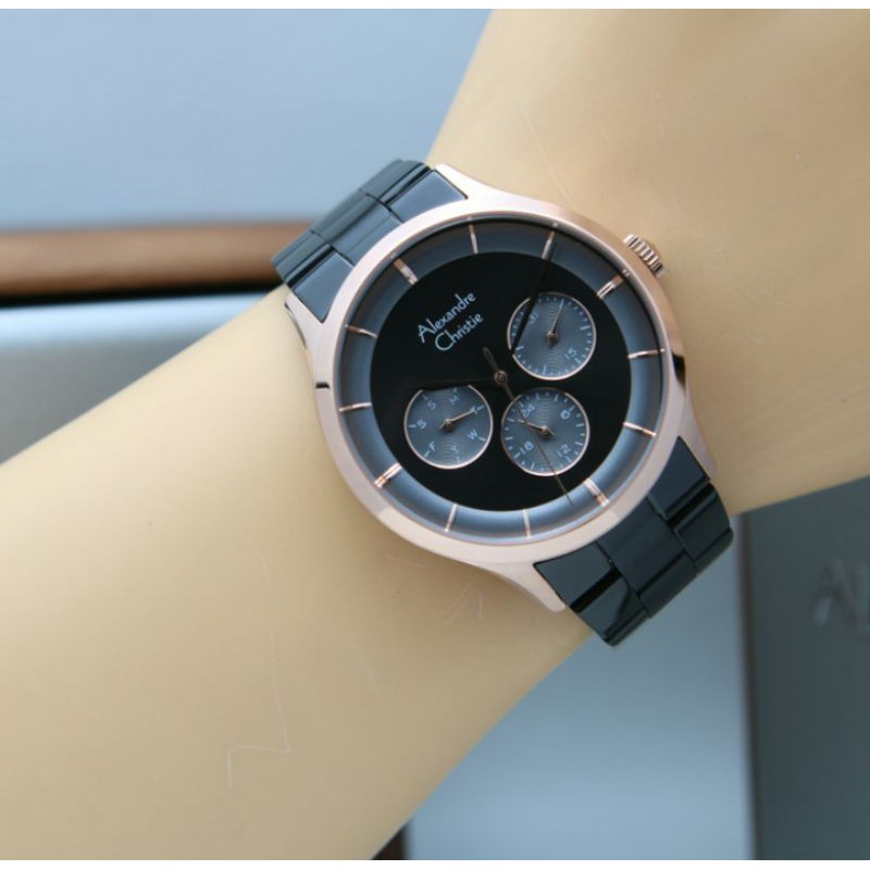 Alexandre Christie 2889 Black Rosegold Wanita Original