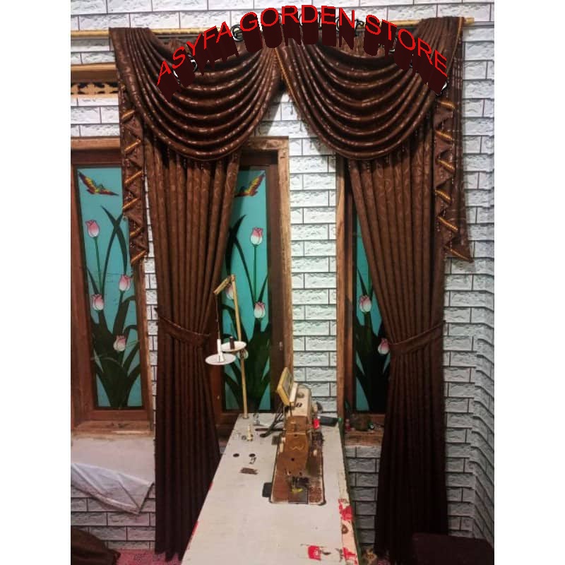 gorden poni spanyol mewah Gorden jendela poni ruang tamu atas pintu 1 set minimalis terbaru termurah