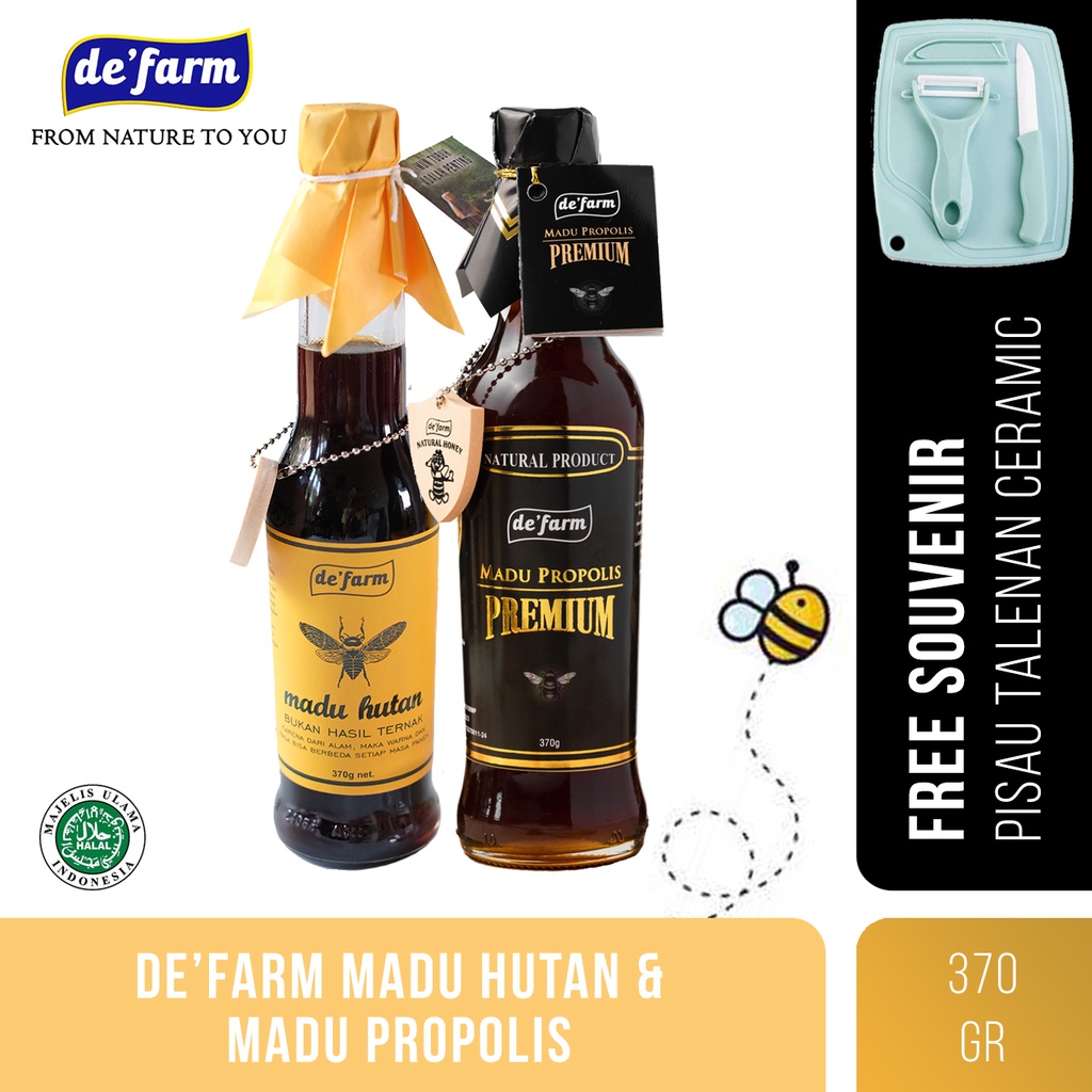 

De'farm Madu Hutan 370gr & Madu Propolis 370gr / Madu murni 100% - Paket Gandeng 2 botol