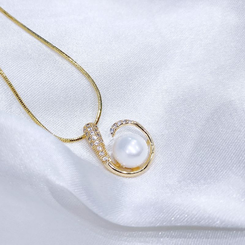 kalung lapis emas mutiara air tawar asli lombok bersertifikat Kalung pesta Kalung liontin mutiara Pe