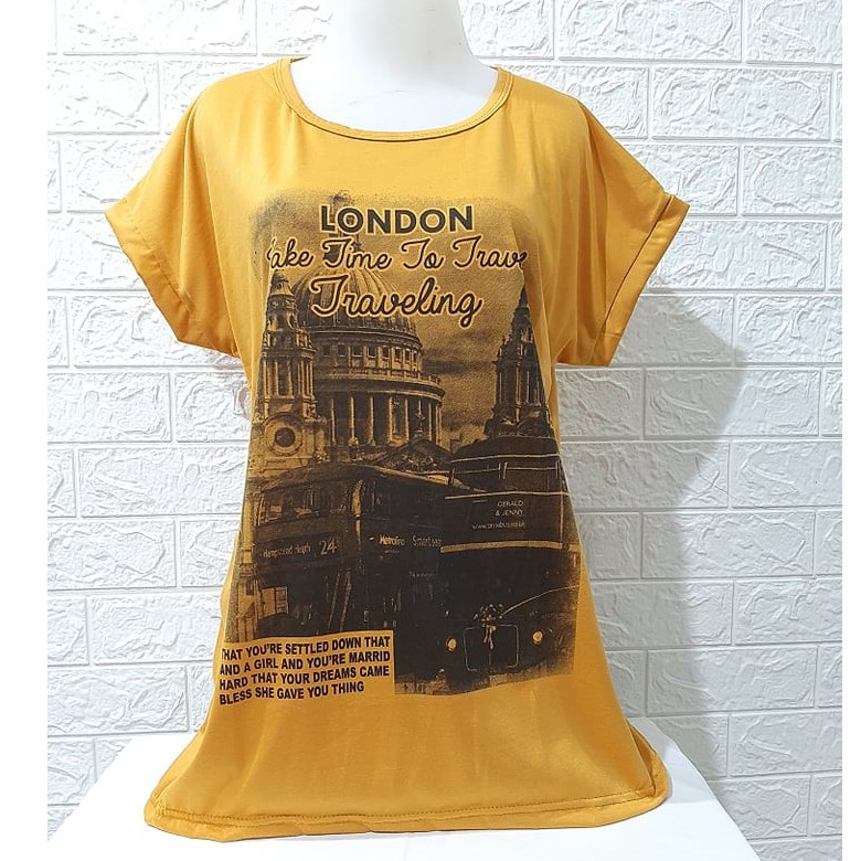 Kaos Jumbo motif LONDON/oblong Wanita lengan manset