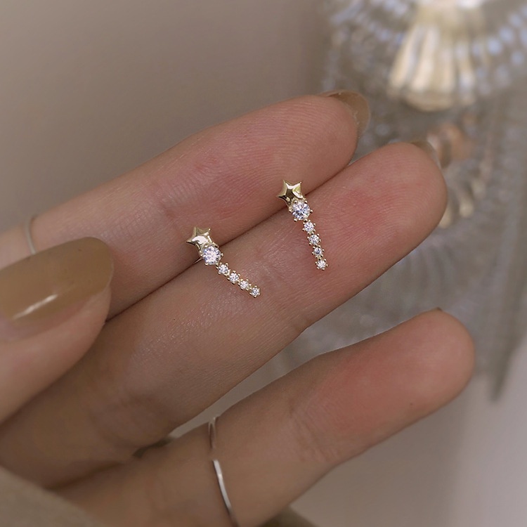 Anting Tusuk Silver S925 Desain Meteor Bintang Hias Kristal Berlian Untuk Wanita