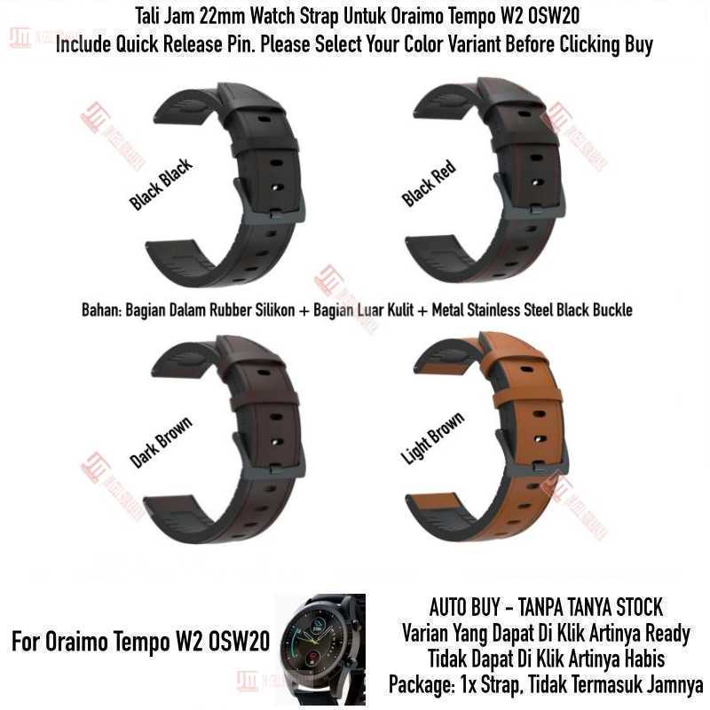 Hybrid Watch Strap Oraimo Tempo W2 OSW20 OSW 20 - Tali Jam 22mm Rubber Leather Black Buckle