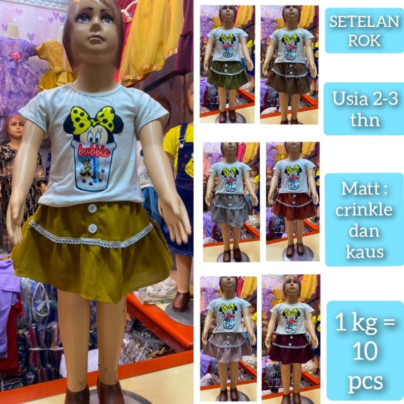 SETELAN ROK CRINKLE/ONE SET KRINGKEL AIR FLOW/SET ROK ANAK/SETELAN ANAK/STELAN ANAK CEWEK/BAJU SABLO