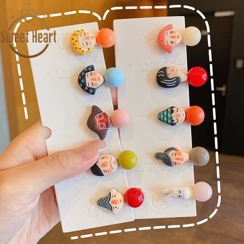 Korea Cartoon Doll Villain Hairpin Duckbill Clip Color Ball Small Hairpin Hair Accessories Sweet Heart Jewelry