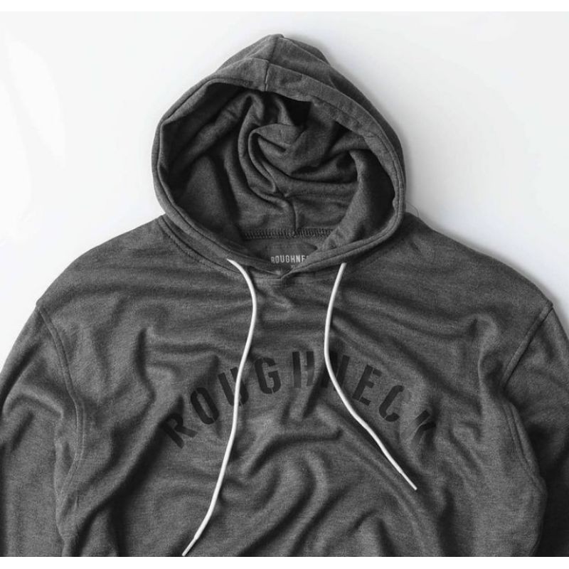 Sweater hoodie keren roughneck logo casual varian warna abu tua full mat flecee