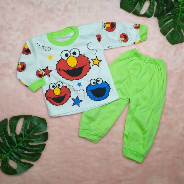 Piyama Anak Size 0-1tahun Gambar Elmo / Pakaian Bayi / Baju Tidur Bayi / Piyama Bayi