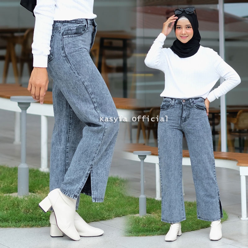 ZIZI KULOT BELAH SNOW PREMIUM // EONNI KULOT JEANS SNOW