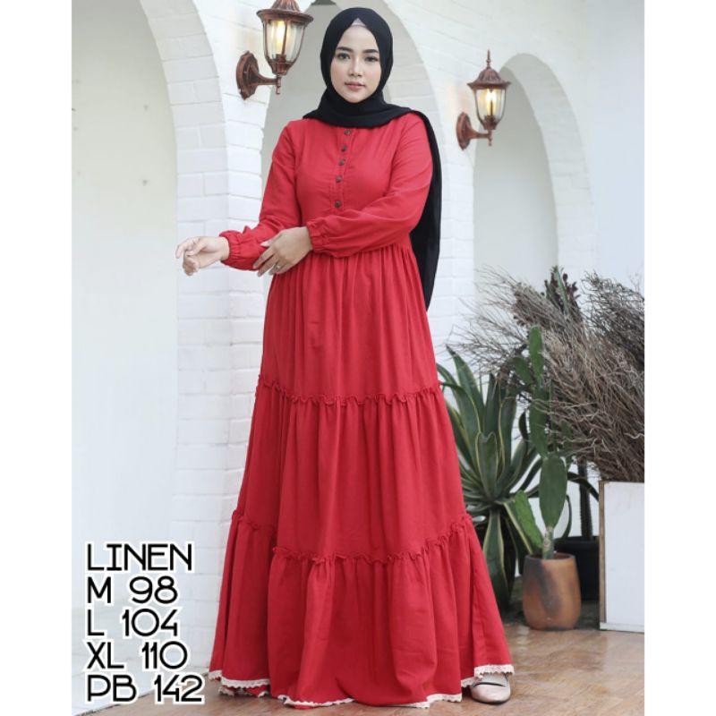 gamis linen dan fanel wanita