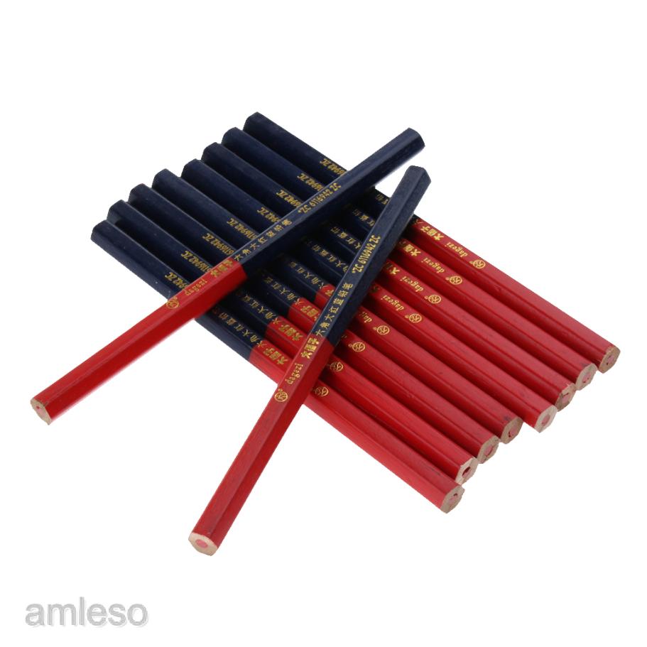 10Pcs Pensil  Warna  Biru Merah Untuk  Tukang Kayu Shopee 