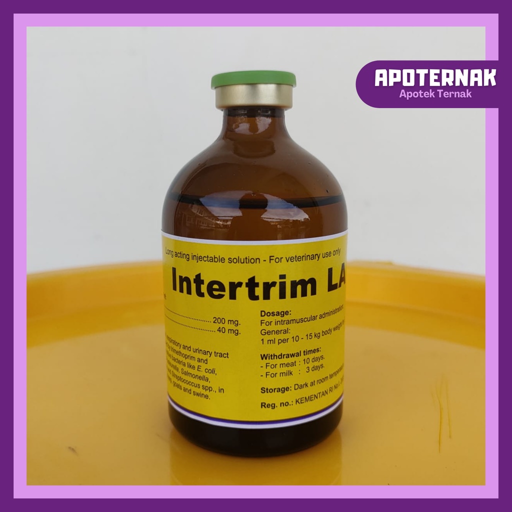 INTERTRIM LA 100 ml | Obat Infeksi Saluran Pencernaan Pernafasan dan Pekencingan Sapi Kambing Anjing Kucing Babi Ayam | Intertrim Long Acting | Apoternak