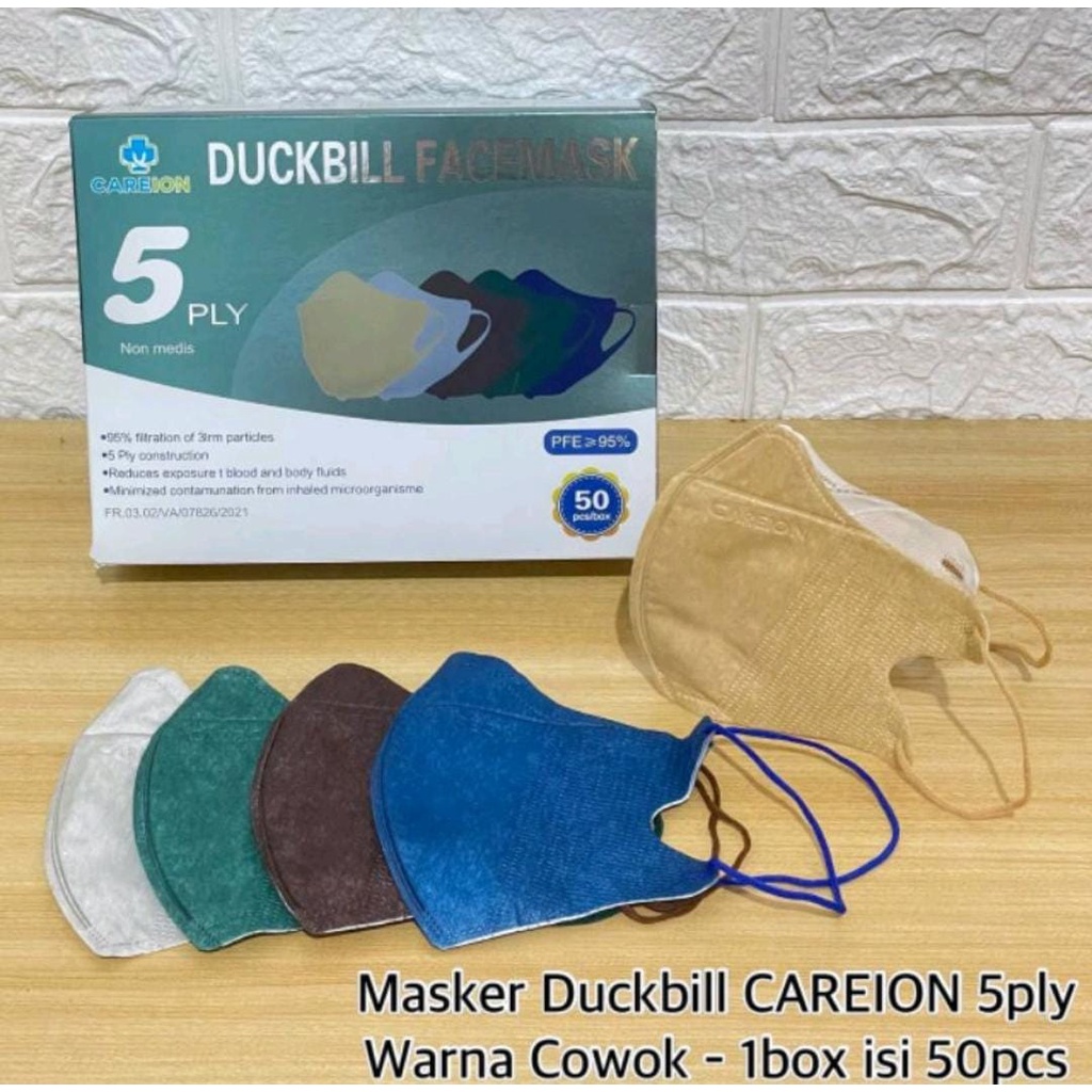 MASKER CAREION DUCK BILL 5PLY RAINBOW GARIS MASKER DUCKBILL CAREION 5PLY FACE MASK ISI 50PC