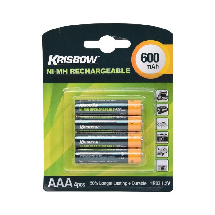 krisbow set baterai rechargeable size aaa 600 mah 4 pcs bn17