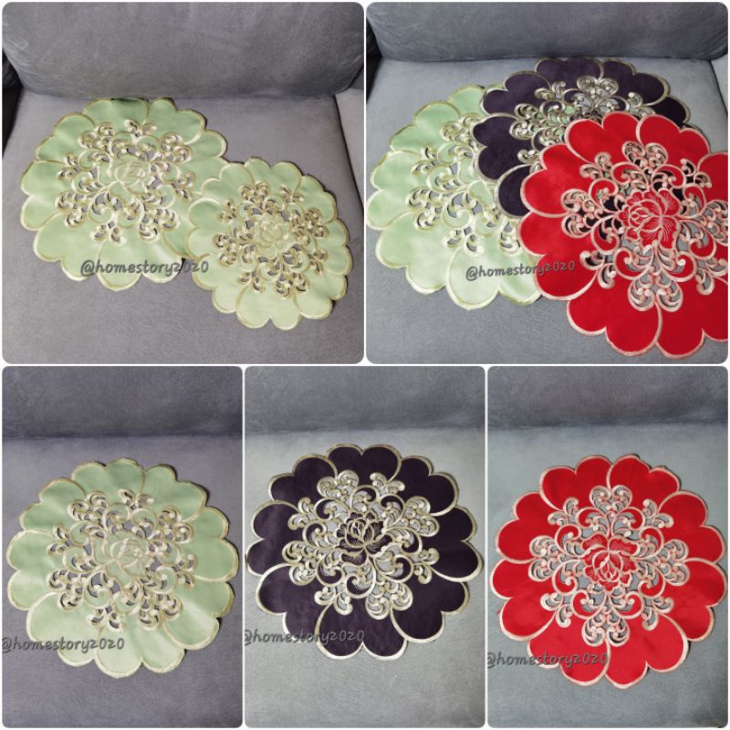 taplak meja bulat kecil katun renda uk diameter 40cm