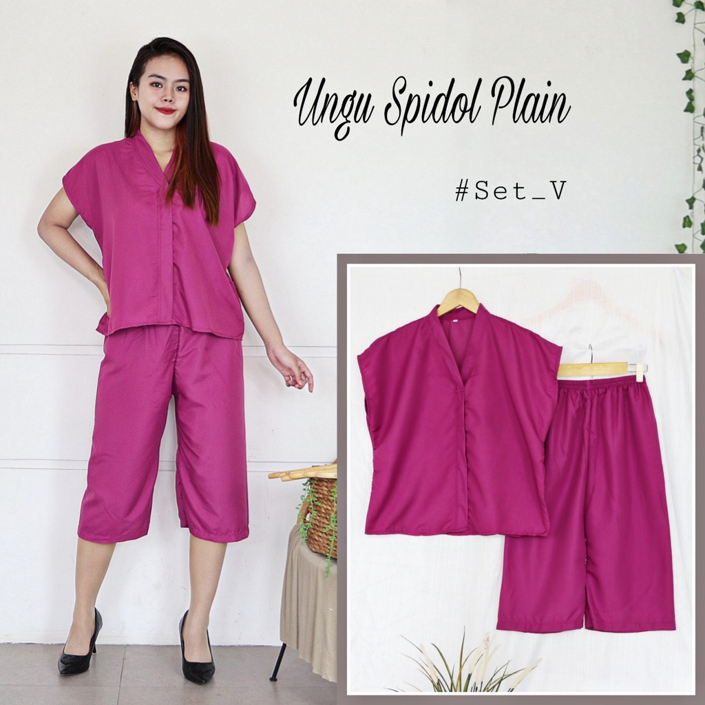 IZANY Piyama Dewasa Daily ONE SET V / SET Kulot Kimono PLAIN Polos-UNGU SPIDOL PLAIN
