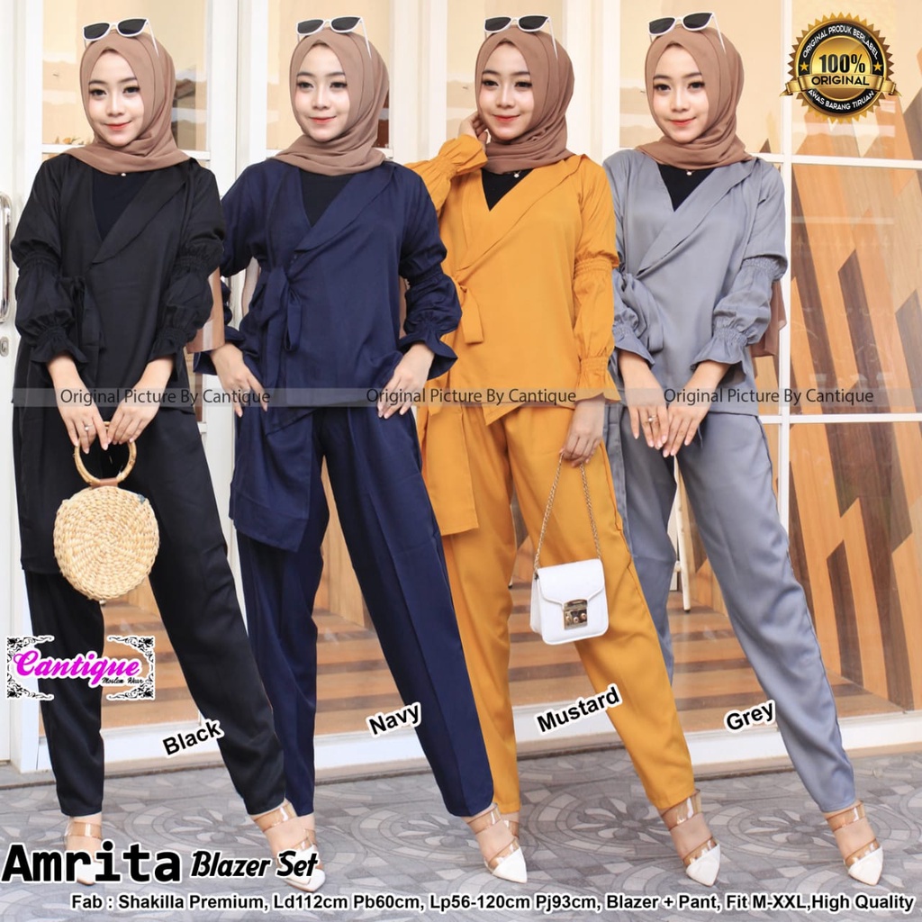 AMRITA BLAZZER SET SETELAN ONE SET SETCEL BLAZZER+PANT WANITA KANTOR POLOS CASUAL BAHAN SHAKILLA HQ