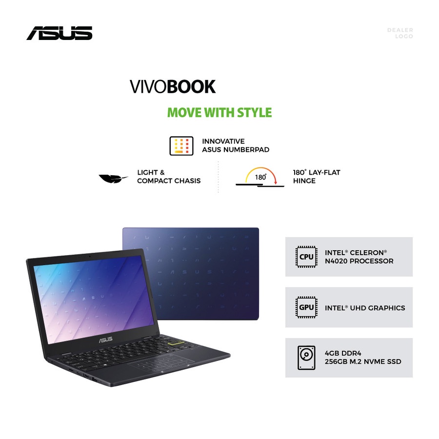 ASUS VivoBook E210MAO-HD427 - Peacock Blue [Intel® Celeron® N4020/4GB/256GB SSD/Intel® UHD Graphics 