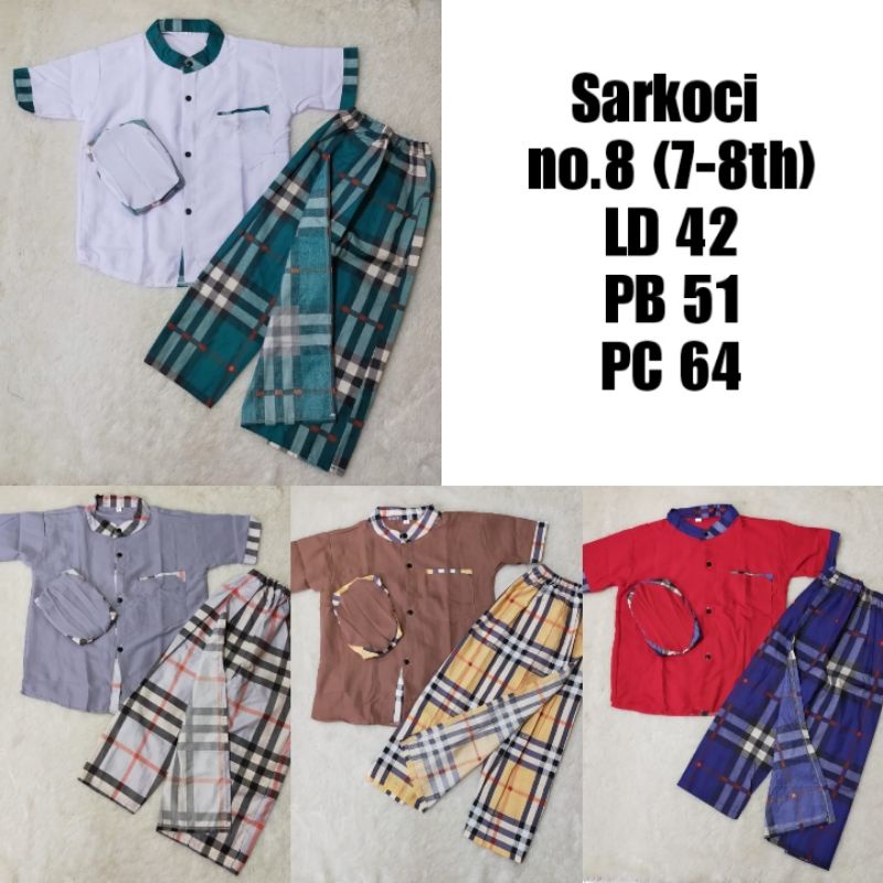 Sarkoci Lengan Pendek No 8 umur 7-8 tahun Sarung Celana Peci Baju Koko Anak Bagus Murah