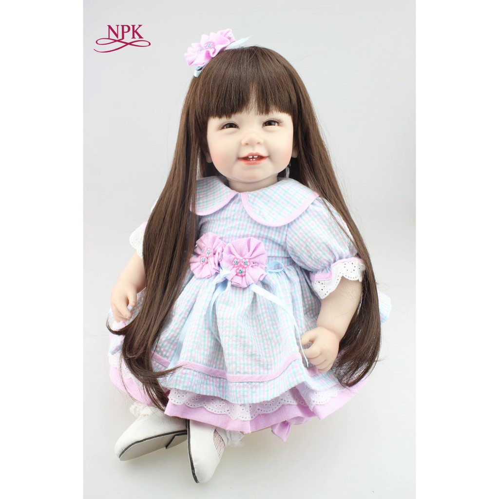 Boneka Barbie NPK Reborn Baby Doll con pelo largo realista suave silicona Reborn bebés niña 22