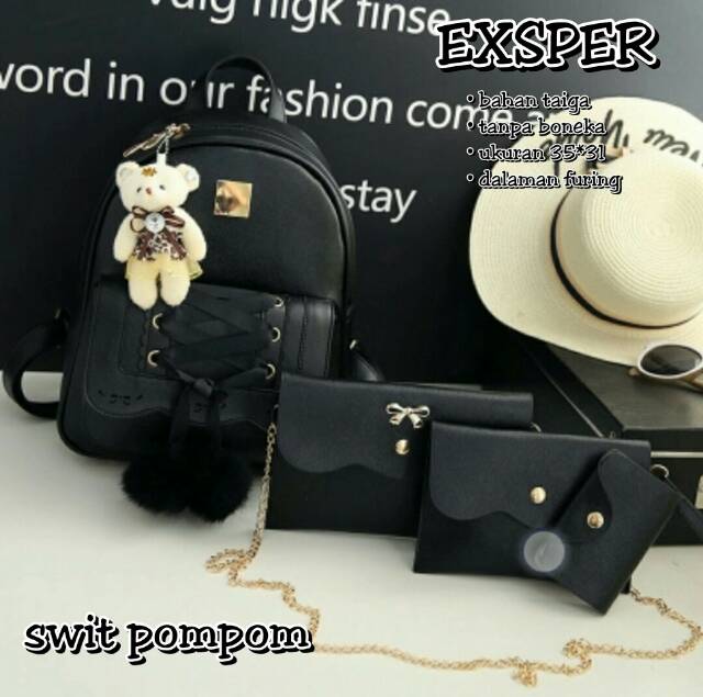 Tas ransel swit pompom/tas murah