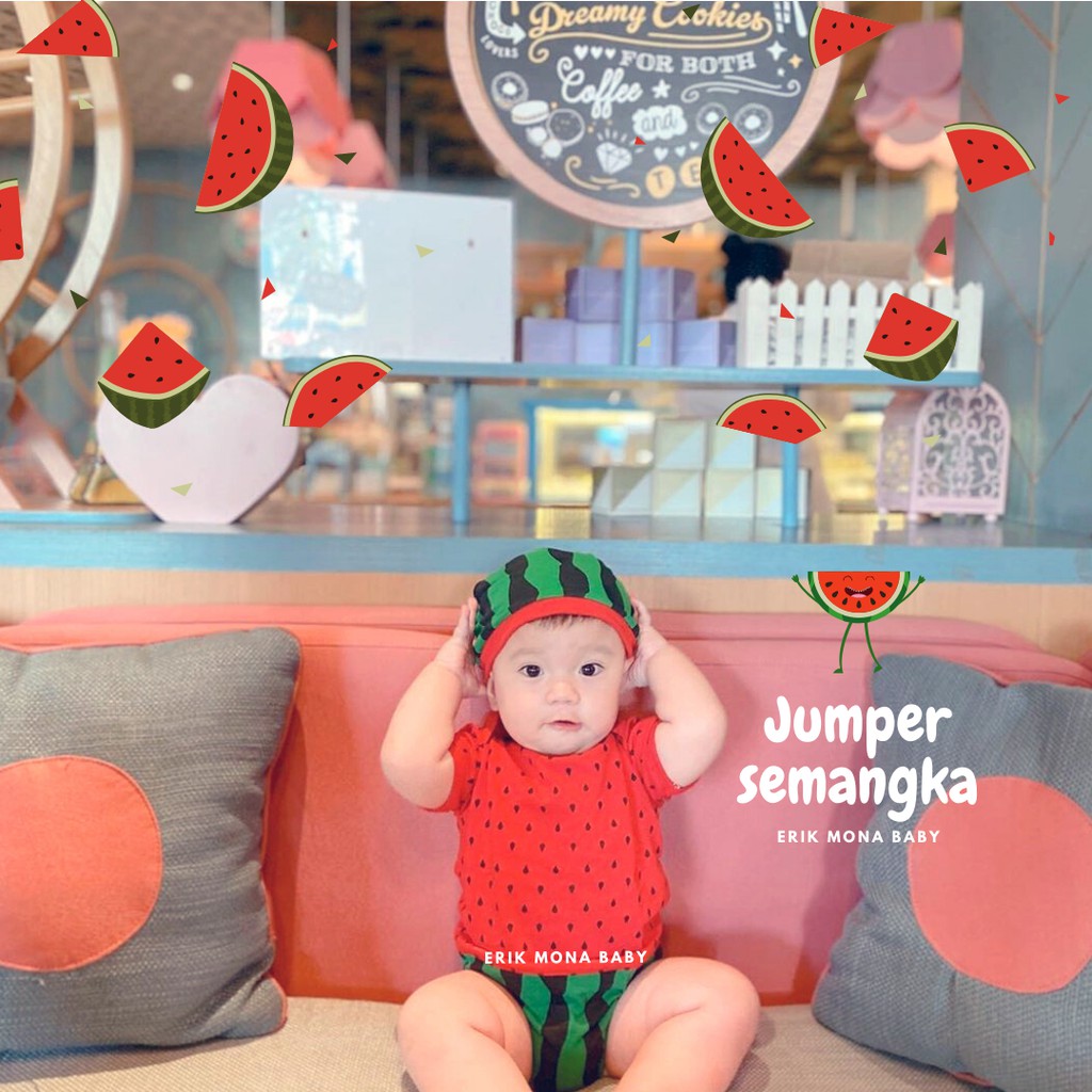 Ermon Baby - Baju Baby Laki Laki Perempuan Jumper Bayi Motif Buah Semangka Watermelon Lucu usia 0 - 12 Bulan