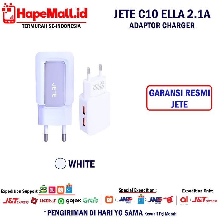 JETE C10 ELLA 2.1A ADAPTOR CHARGER TC TRAVEL GARANSI RESMI JETE TERMURAH