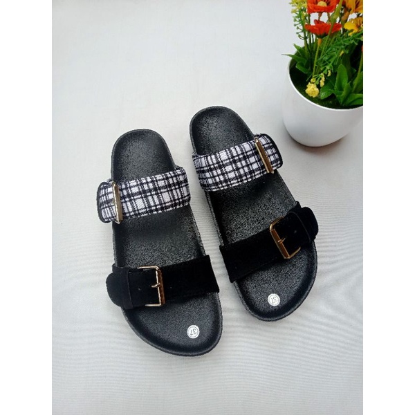 SANDAL BIRKEN WANITA MILANO BAN2 MOTIF KOTAK / sandal wanita/ sandal murah