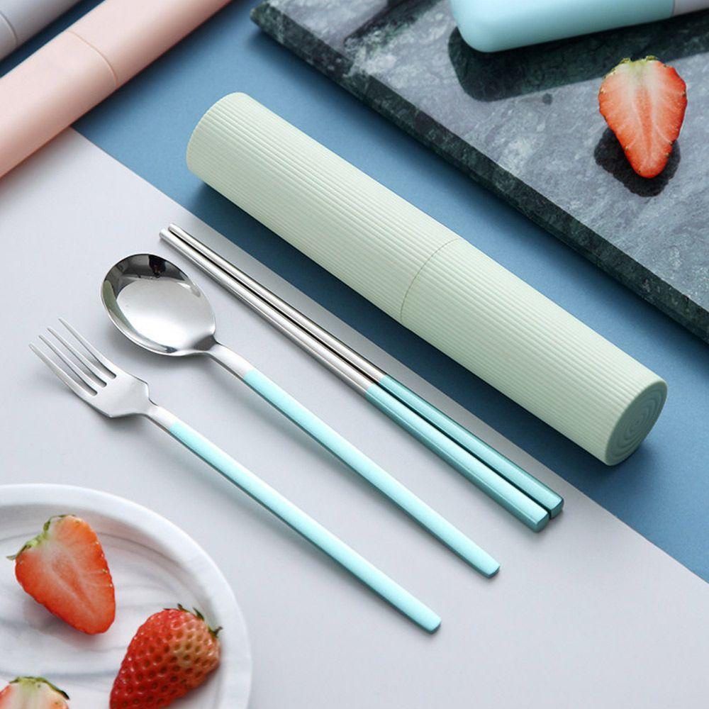 Top Cutlery Set Portable Reusable Alat Makan Dengan Wadah Penyimpanan Sumpit Sendok Garpu Set