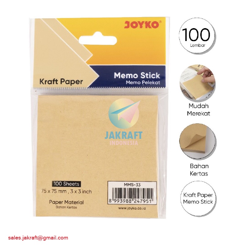 

(100 Lembar) Kertas Memo Tempel Kraft Paper Cokelat JOYKO MMS-33 Sticky Note Coklat (7.5 x 7.5 Cm)