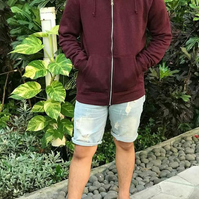 Joy Fashion Jaket Zipper Hoodie Sweater Hnm / H&M Merah Maroon