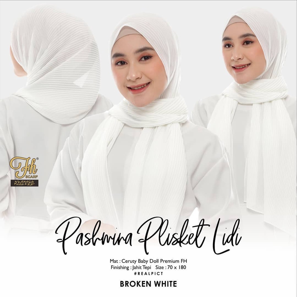 jilbab kerudung pashmina plisket full lidi bahan ceruty babydoll premium warna putih tulang / hijab 