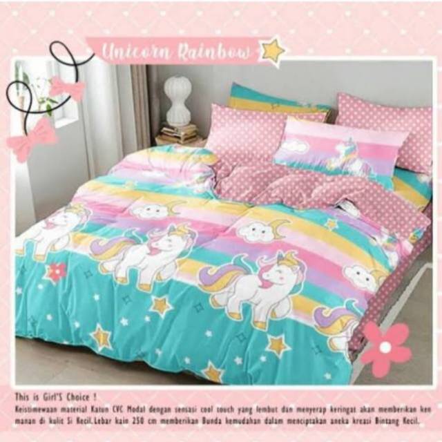 sprei motif sleepy unicorn / sprei karakter / sprei bahan katun / bedcover motif sleepy unicorn